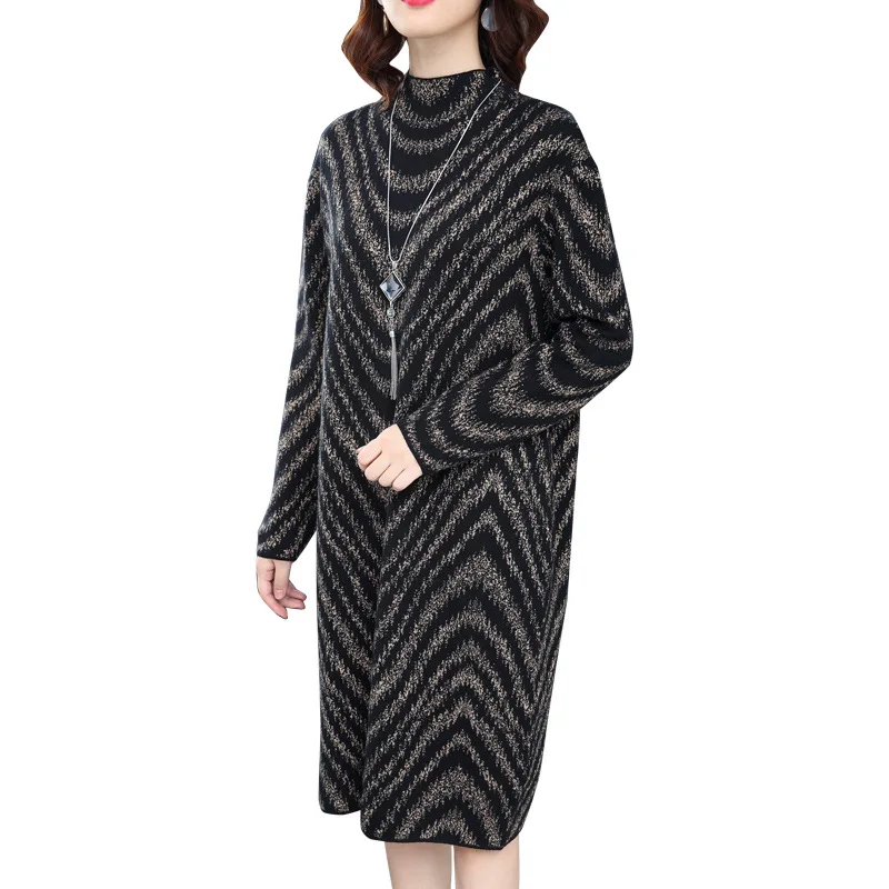 Autumn and winter new temperament women's large size loose thin wavy half-high collar bottoming knit sweater dress AL181129
Autumn and winter new temperament women's large size loose thin wavy half-high collar bottoming knit sweater dress AL181129