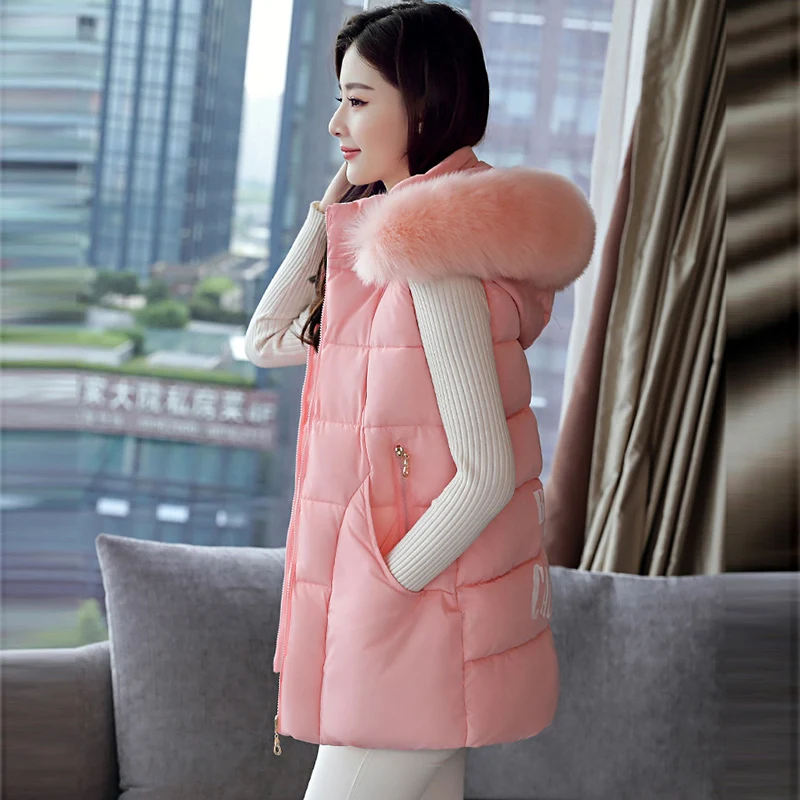 Fashion Faux Fur Collar Cotton Vests 2018 Autumn Winter Women Hooded Long Thick Waistcoat Female Casual Down Cotton Vests FP1307
Fashion Faux Fur Collar Cotton Vests 2018 Autumn Winter Women Hooded Long Thick Waistcoat Female Casual Down Cotton Vests FP1307