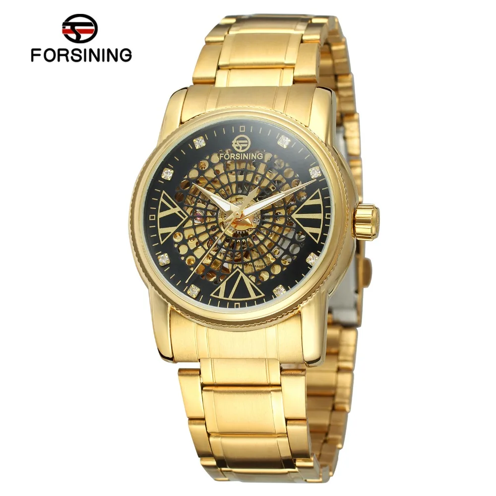 

FORSINING Men's Stainless Steel Band Classic Series Transparent Movement Steampunk Automatic Skeleton Watches Top Brand Clock