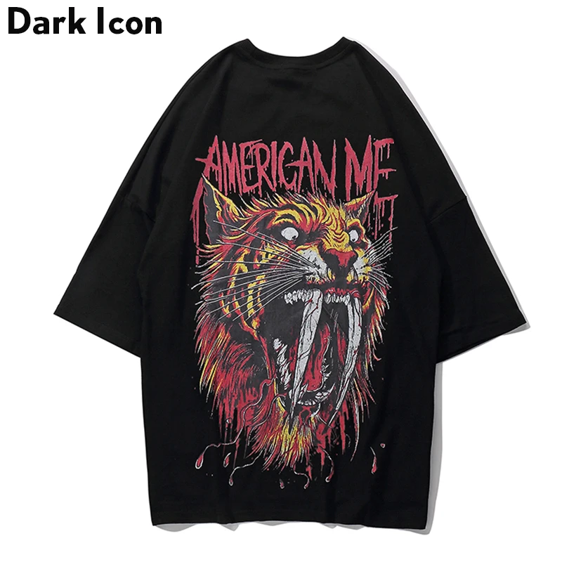 Dark Icon Printed Oversized T-shirt Men 2019 Summer New Fashion Loose Men's Tshirts Hip Hop Tee Shirt Black Yellow | Мужская одежда