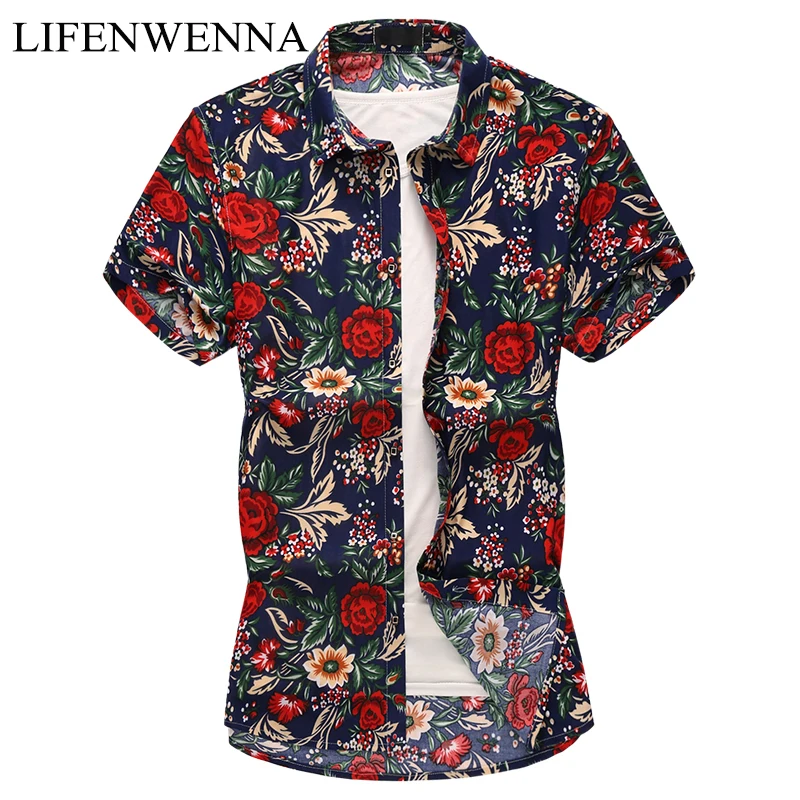

Mens Hawaiian Shirt Male Casual camisa masculina Printed Beach Shirts Short Sleeve Summer Mens Clothes 2019 Asian Size 6XL 7XL