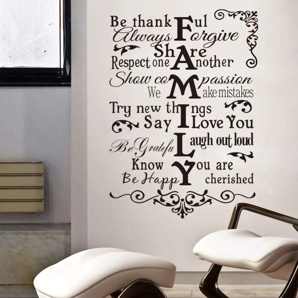

57X80cm Removable Family Words Quote Wall Sticker Home Decor Wall Decal Vinyl DIY Living Room Quotes Saying Wall Paper Art D-11