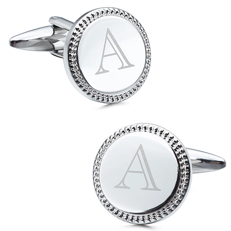 New Arrival Trendy Round Laser Alphabet 26 Letter Plain Metal Men's Shirts Cuff links
New Arrival Trendy Round Laser Alphabet 26 Letter Plain Metal Men's Shirts Cuff links