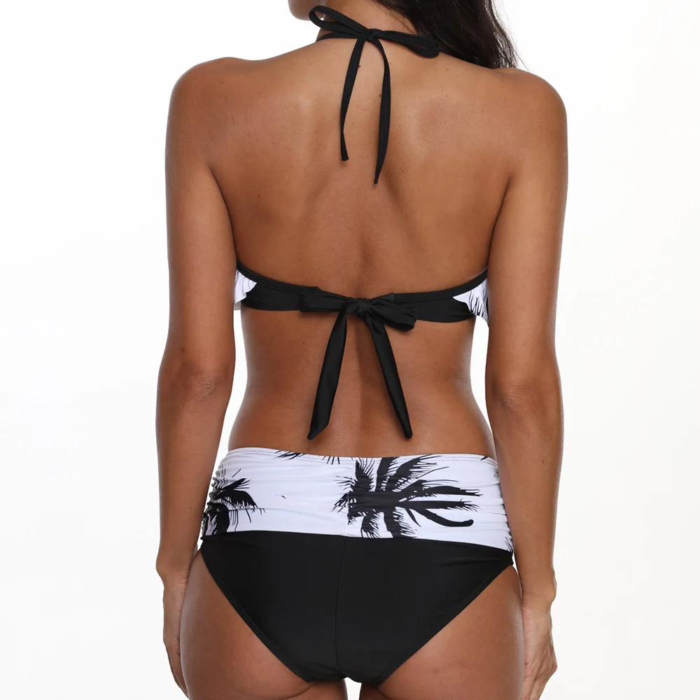 New 2019 bikinis European and American swimwear women's sexy gathered bikini set printed coconut tree high waist split swimsuit
New 2019 bikinis European and American swimwear women's sexy gathered bikini set printed coconut tree high waist split swimsuit