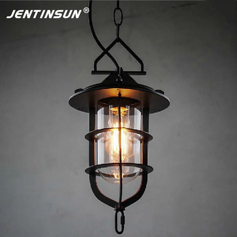 Nordic American Village Style Retro Iron Black Pendant Light Vintage LED Glass Home Fixture Hanging Lamp for Cafe Study Dock | Лампы и