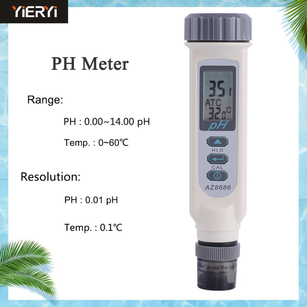 Портативный цифровой тестер температуры рН водонепроницаемый Измеритель и pH с