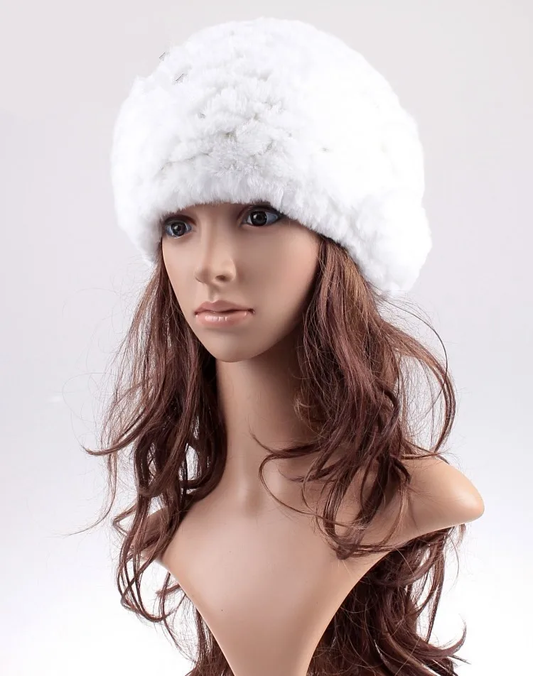 Женская вязаная шапка из натурального меха кролика Рекс теплая Осенняя с
