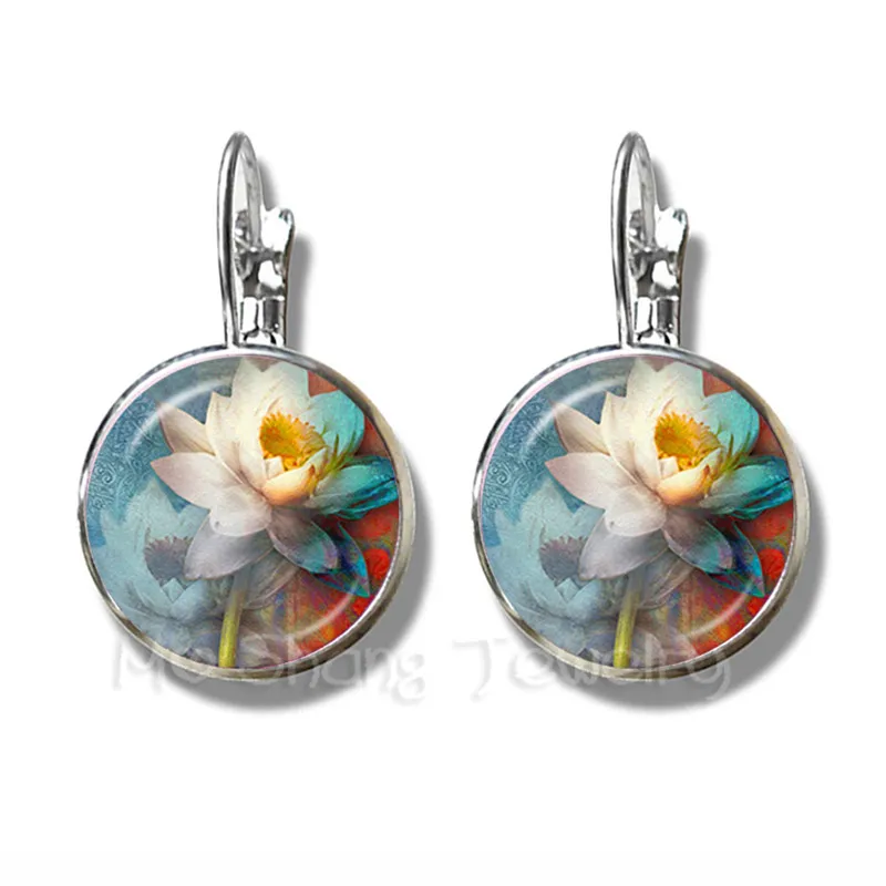 Lotus Flower Earrings Mandala Photo Art Glass Cabochon Silver Plated Stud Earrings Sacred Geometry OM Fashion Jewelry Gift
Lotus Flower Earrings Mandala Photo Art Glass Cabochon Silver Plated Stud Earrings Sacred Geometry OM Fashion Jewelry Gift