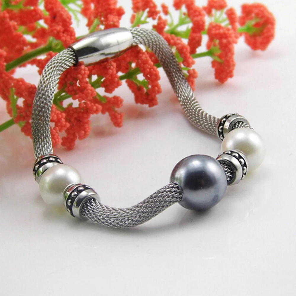 Latest Design Fashion Women Jewelry Bracelets Stainless Steel Chain Mesh Bangle Pearl Bracelet | Украшения и аксессуары