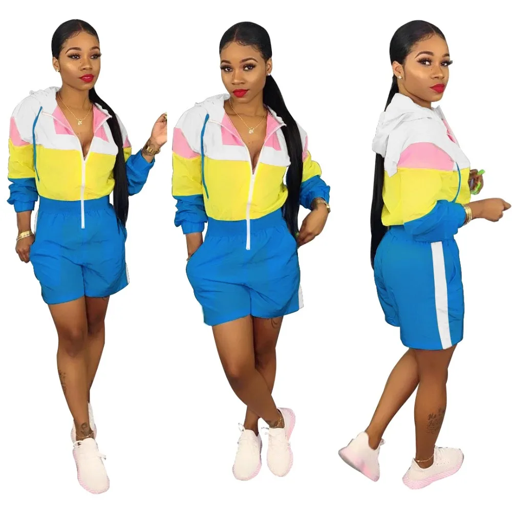 2019 Summer Women's Color Patchwork Full Sleeve Shorts Sun Protection Hooded Casual Women Rompers Female Playsuits Plus Size
2019 Summer Women's Color Patchwork Full Sleeve Shorts Sun Protection Hooded Casual Women Rompers Female Playsuits Plus Size