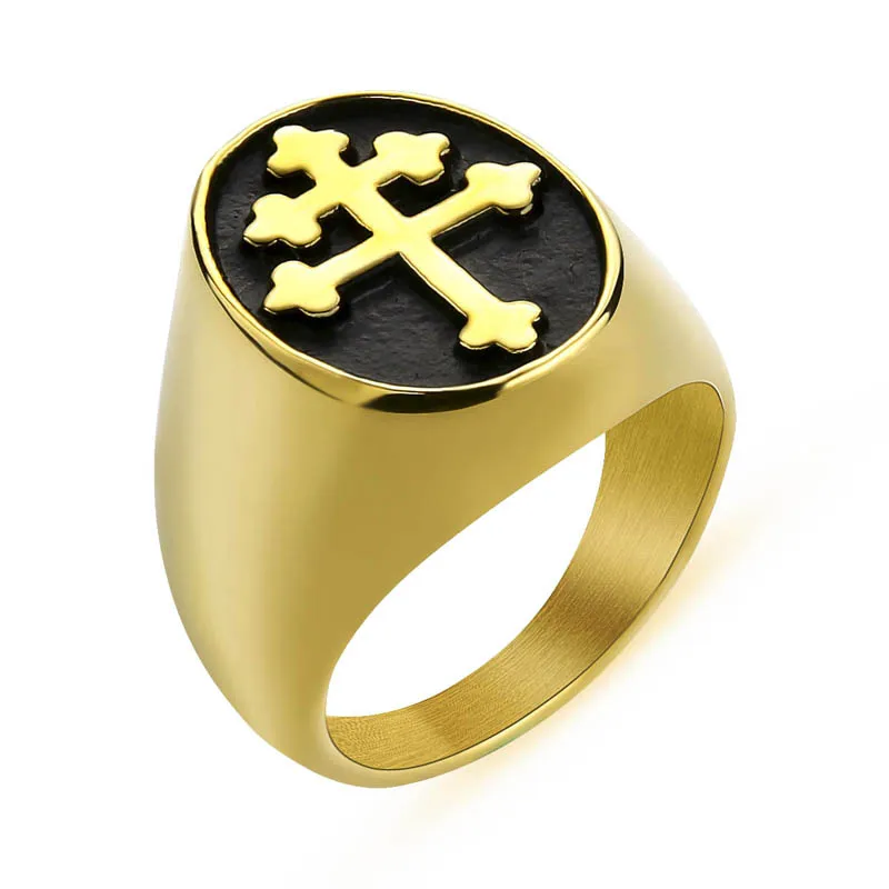 Фото Мужское кольцо Крест Лотарингии золотого и серебряного цвета из - купить