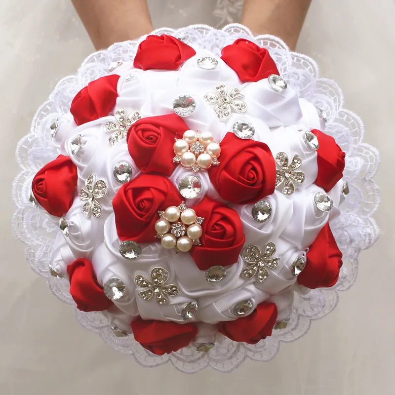 Gorgeous Red White Rose Wedding Bridal Bouquet Lace Crystal Brooch Bridesmaid Wedding Flower Bouquet Custom W2281
Gorgeous Red White Rose Wedding Bridal Bouquet Lace Crystal Brooch Bridesmaid Wedding Flower Bouquet Custom W2281
