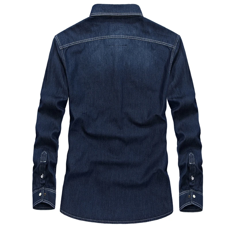 Мужская джинсовая рубашка в стиле милитари с отложным воротником|camisas para hombre|military
