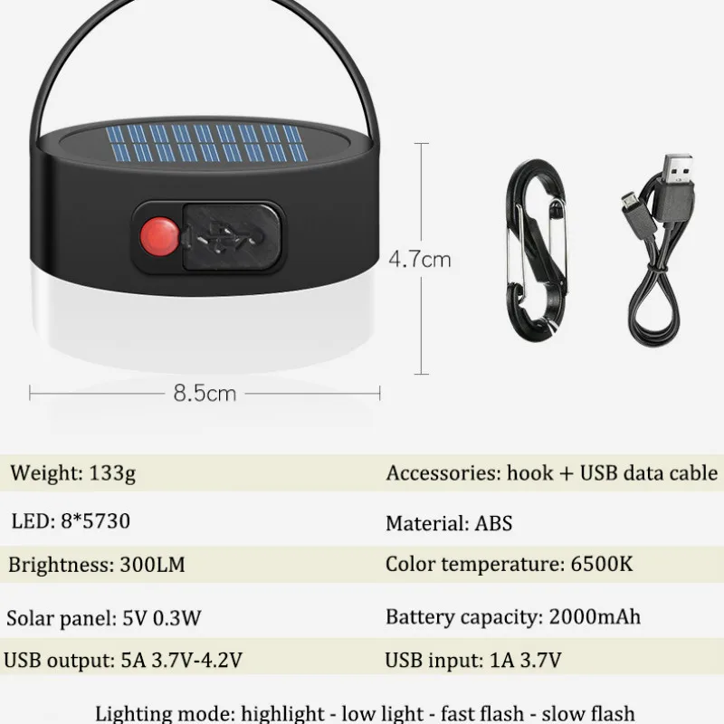 New Solar + USB Charging Camping Portable Lantern Outdoor IP55 Waterproof Round Tent Light Hanging | Лампы и освещение