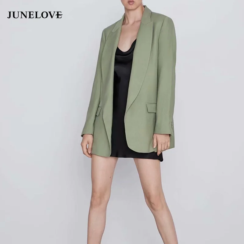 Женский винтажный Блейзер JuneLove свободный однотонный блейзер с длинными рукавами