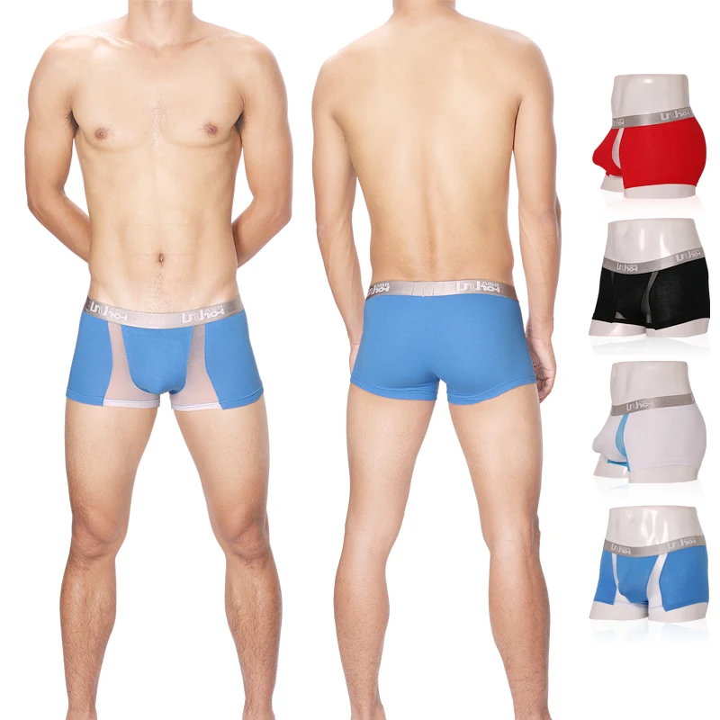 

Comfortable breathable trend uzhot block color gauze bag 100% cotton male boxer panties sexy panties 14007