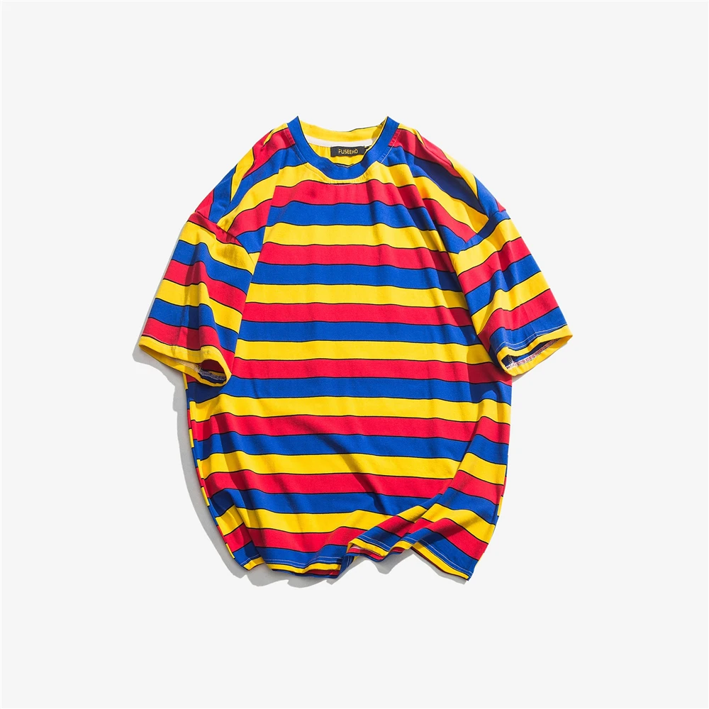 Men's summer round neck cotton short-sleeved fashion trend street hip-hop color wide striped wild loose casual t-shirt top tees
Men's summer round neck cotton short-sleeved fashion trend street hip-hop color wide striped wild loose casual t-shirt top tees