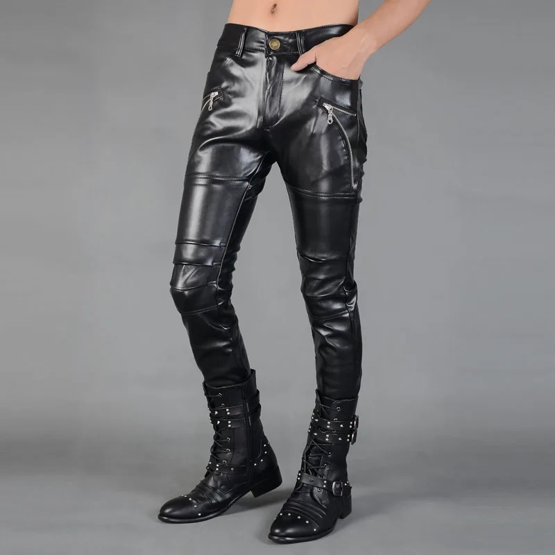 Black motorcycle faux leather pants men casual trousers straight pu skinny pants for mens zipper clothing splice personalized
Black motorcycle faux leather pants men casual trousers straight pu skinny pants for mens zipper clothing splice personalized