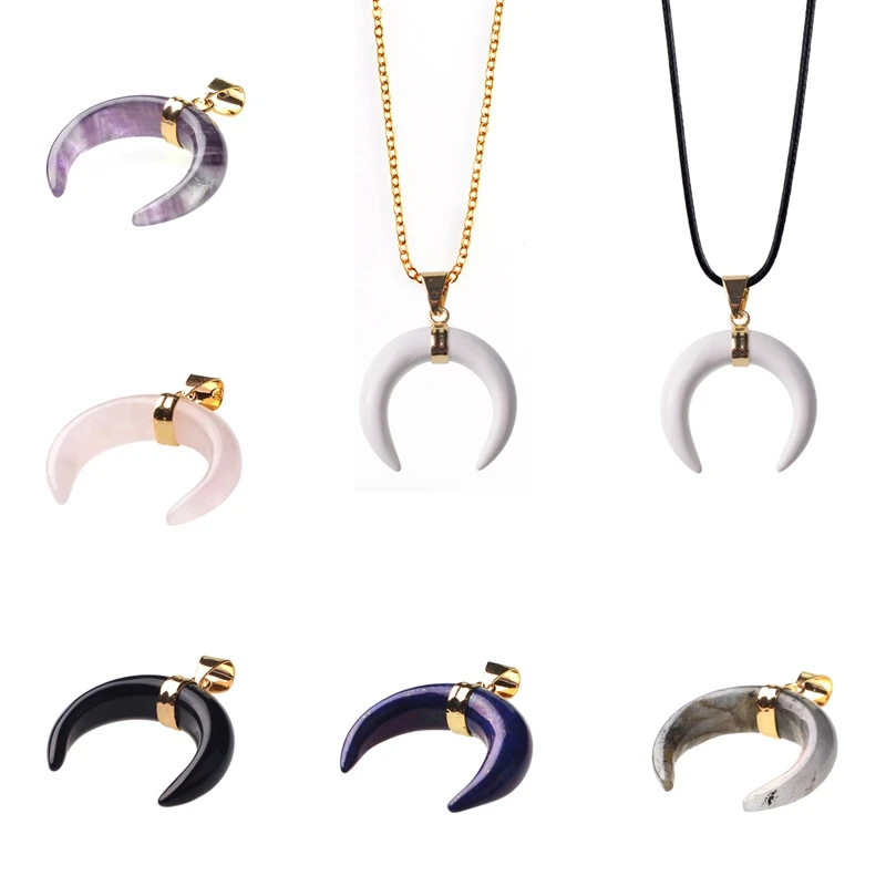 Reiki healing Natural Stone Horn Necklace Pendant Unique Fashion Crescent Moon Pendants Pave Zircon Rhinestone Crystal Beads
Reiki healing Natural Stone Horn Necklace Pendant Unique Fashion Crescent Moon Pendants Pave Zircon Rhinestone Crystal Beads