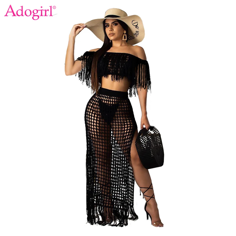 Adogirl Knitted Fishnet Tassel Sleeveless Summer Beach Dress Two Piece Set Hollow Out Off Shoulder Crop Top High Slit Maxi Skirt
Adogirl Knitted Fishnet Tassel Sleeveless Summer Beach Dress Two Piece Set Hollow Out Off Shoulder Crop Top High Slit Maxi Skirt