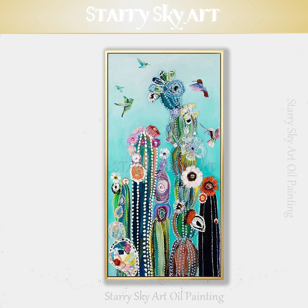 Hand-painted High Quality Special Flower Colorful Cactus Oil Painting on Canvas Birds and Flowers Acrylic Painting for Wall Art
Hand-painted High Quality Special Flower Colorful Cactus Oil Painting on Canvas Birds and Flowers Acrylic Painting for Wall Art