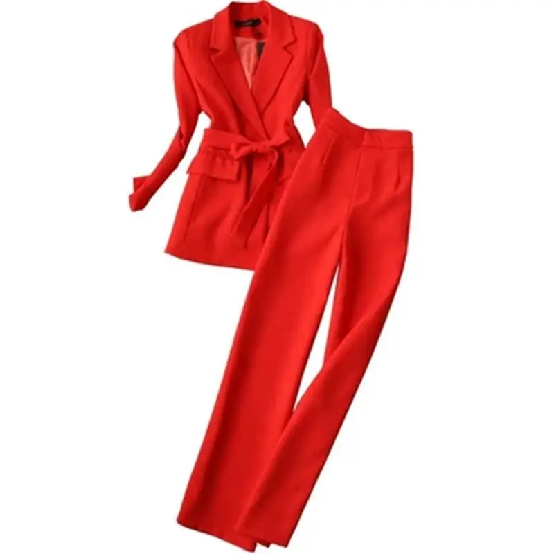 Female red Pant suit women Spring new high quality temperament belt suit high waist straight trousers Two-piece suit women
Female red Pant suit women Spring new high quality temperament belt suit high waist straight trousers Two-piece suit women