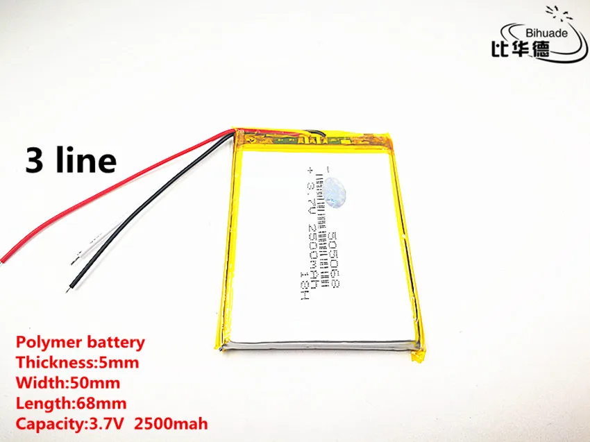 5pcs/lot 3 line Good Qulity 3.7V,2500mAH,505068 Polymer lithium ion / Li-ion battery for TOY,POWER BANK,GPS,mp3,mp4
5pcs/lot 3 line Good Qulity 3.7V,2500mAH,505068 Polymer lithium ion / Li-ion battery for TOY,POWER BANK,GPS,mp3,mp4