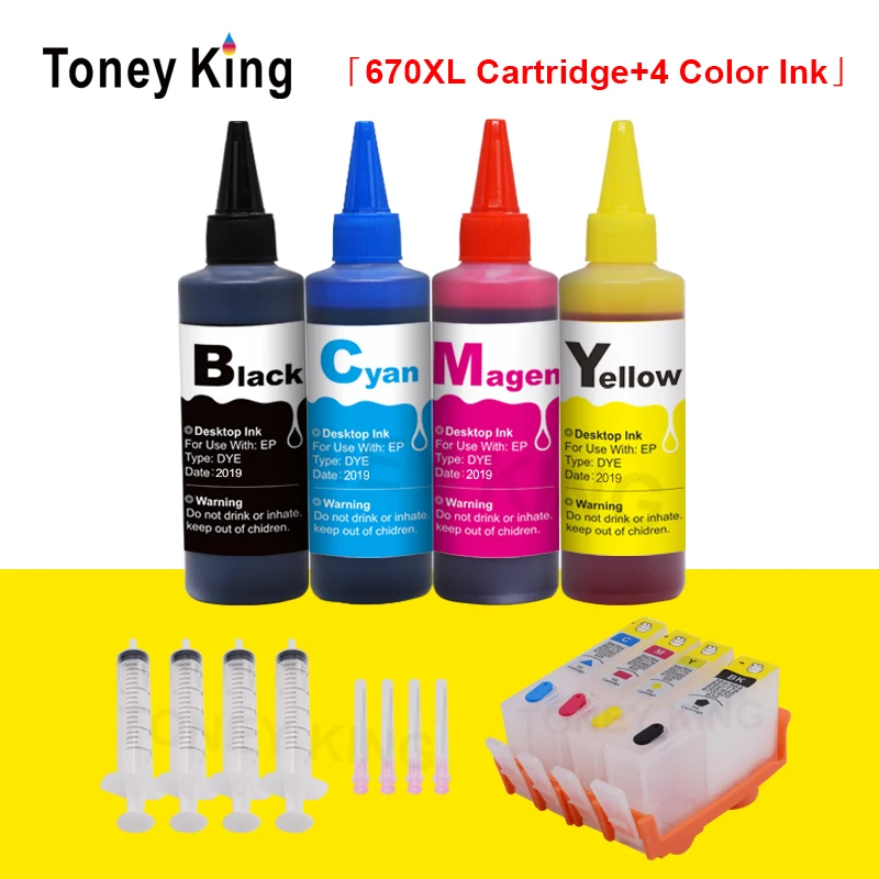 Toney King 670XL Replacement For HP 670 XL ink Cartridge For HP670 Deskjet 4525 6520 6525 6625 Printer + 100ml Ink Refill Kit
Toney King 670XL Replacement For HP 670 XL ink Cartridge For HP670 Deskjet 4525 6520 6525 6625 Printer + 100ml Ink Refill Kit