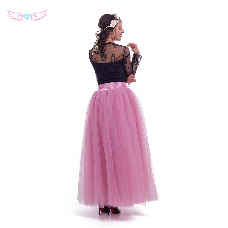 7-слойная Тюлевая юбка-пачка пыльно-розовая официальная длинная юбка