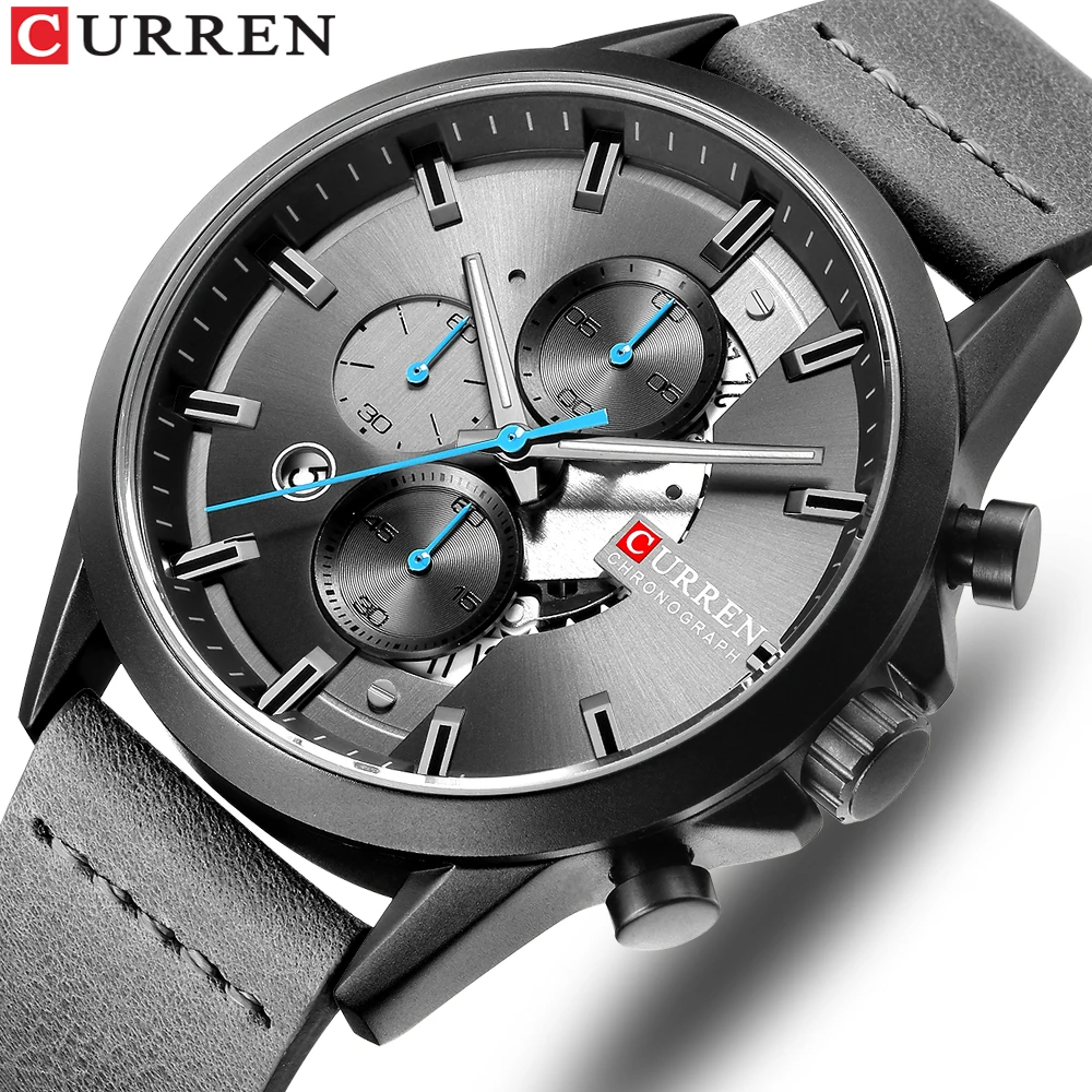 Curren Mens Watches Top Brand Luxury Chronograph Men Watch Leather Waterproof Sport Male Clock Man Wristwatch | Наручные часы