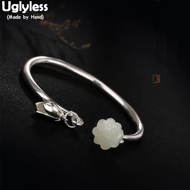 Uglyless Real 990 Fine Silver Bangles for Women Lovely Lotus Charms Bangle Luxury Natural White Jade Jewelry Ethnic Open Bijoux
Uglyless Real 990 Fine Silver Bangles for Women Lovely Lotus Charms Bangle Luxury Natural White Jade Jewelry Ethnic Open Bijoux