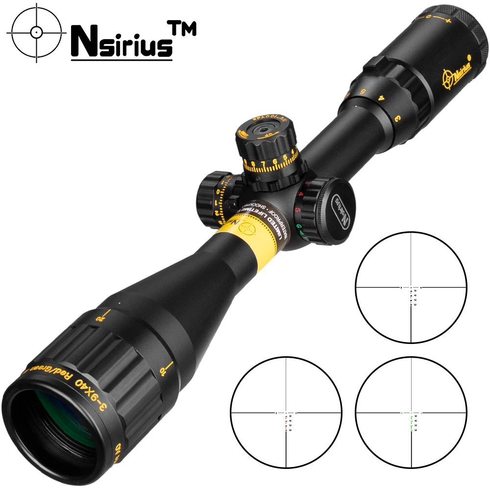 Тактический Оптический прицел NSIRIUS Gold 3-9X40 AOE, красно-зеленый прицел для охотничьей винтовки с ллюминатом, прицел для пневматического ружья
Тактический Оптический прицел NSIRIUS Gold 3-9X40 AOE, красно-зеленый прицел для охотничьей винтовки с ллюминатом, прицел для пневматического ружья
