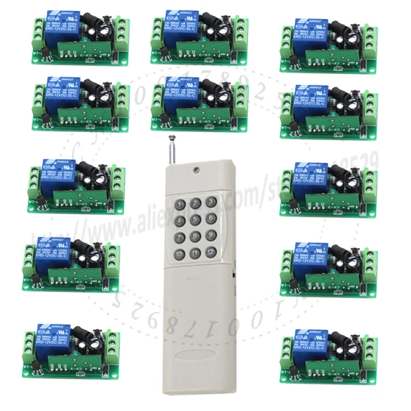 DC 12v 12CH remote control 433mhz 315mhz Switch Remote light ON-OFF 1 transmitter + 12 receiver Fixed code 1000m SKU: 5108
DC 12v 12CH remote control 433mhz 315mhz Switch Remote light ON-OFF 1 transmitter + 12 receiver Fixed code 1000m SKU: 5108
