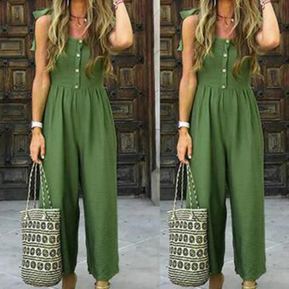 Jumpsuit 2020 Women Polyester Solid Pants Costumes Sexy Short Sleeve V-collar Button Pants Summer Women's Jumpsuit
Jumpsuit 2020 Women Polyester Solid Pants Costumes Sexy Short Sleeve V-collar Button Pants Summer Women's Jumpsuit