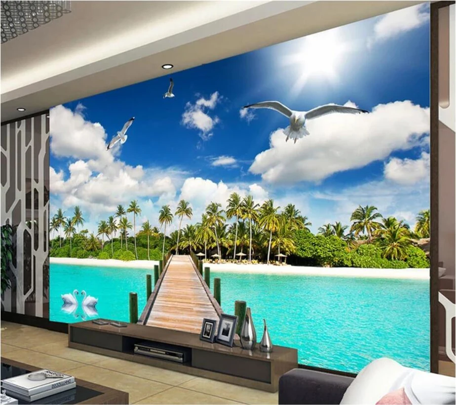 

beibehang Wallpaper custom mural living room bedroom 3D three-dimensional Maldives landscape seascape mural home decoration