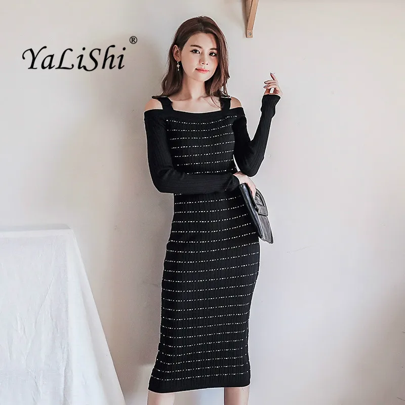 Solid Pencil Dress 2018 Women Autumn Black White Full Sleeve Slash Neck Mid-calf Striped Casual Knitting Dress Modis Club Dress
Solid Pencil Dress 2018 Women Autumn Black White Full Sleeve Slash Neck Mid-calf Striped Casual Knitting Dress Modis Club Dress