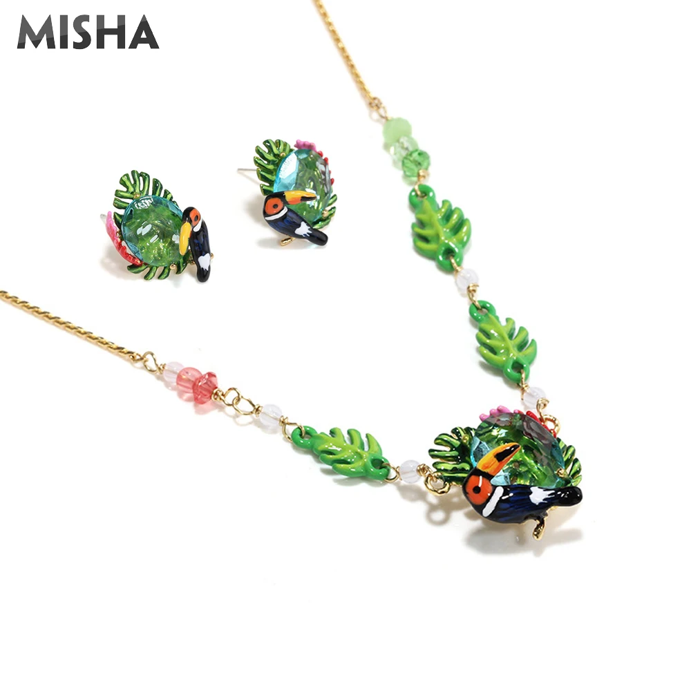 MISHA шикарные ювелирные наборы для женщин ожерелье серьги тропический лес дизайн