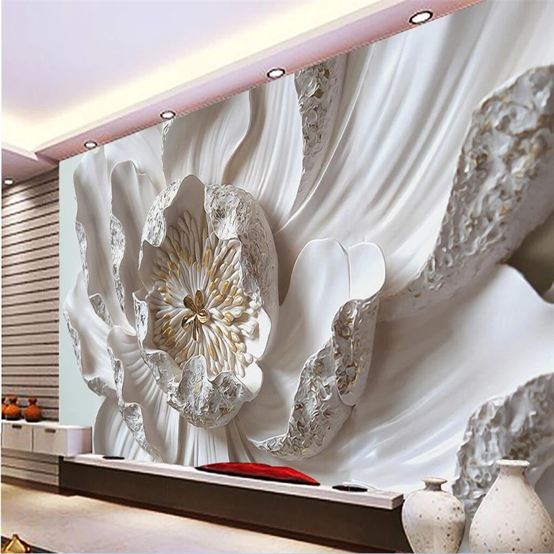 

beibehang Customize any size mural wallpaper large flower relief background wall 3D floral decoration painting floral murals