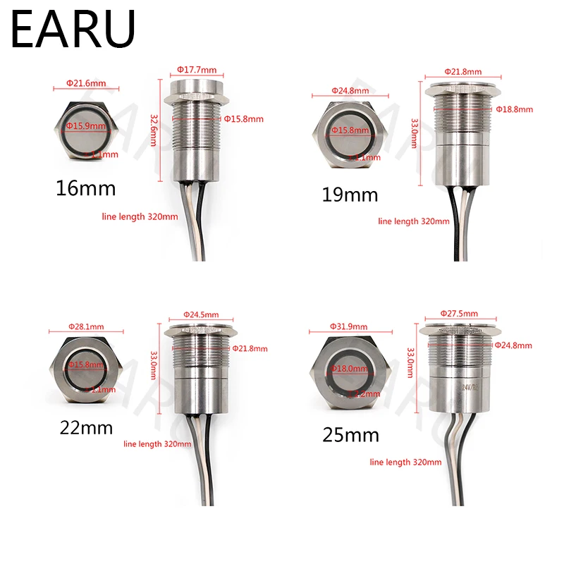 16mm 19mm 22mm 25mm Stainless Steel Metal Push Button Switch Touch ON/Off Switch Waterproof IP68 IC Core LED Light Illuminated
16mm 19mm 22mm 25mm Stainless Steel Metal Push Button Switch Touch ON/Off Switch Waterproof IP68 IC Core LED Light Illuminated