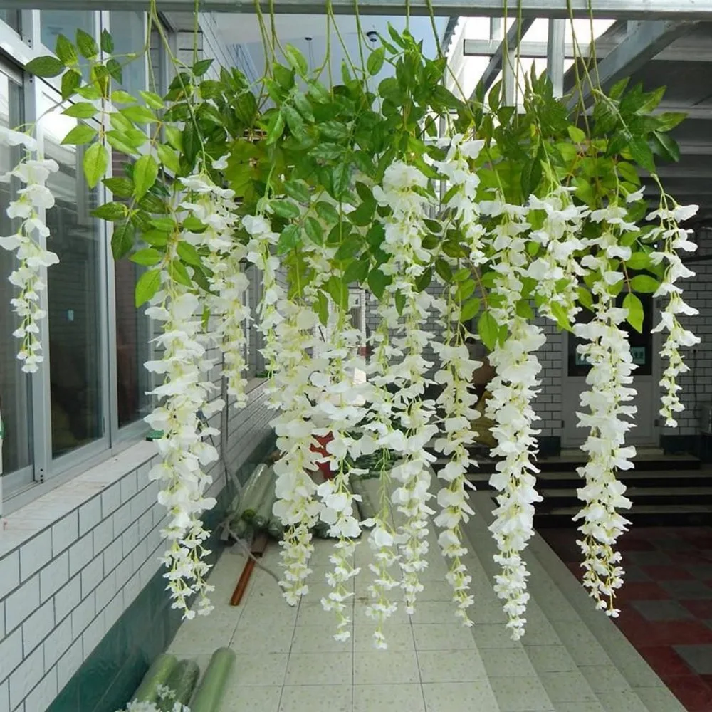 110cm Silk Wisteria Flower With Ivy Vine Artificial Flowers Home Wedding Decor Decorative Artificial Flower Garland Fake Flower
110cm Silk Wisteria Flower With Ivy Vine Artificial Flowers Home Wedding Decor Decorative Artificial Flower Garland Fake Flower