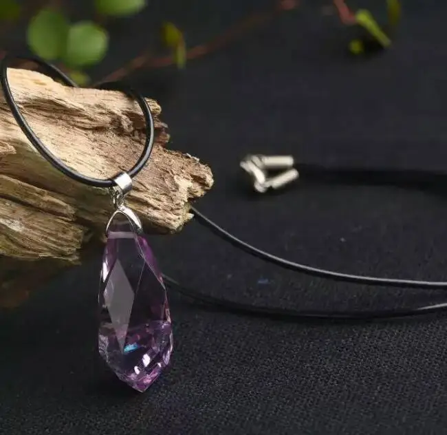 Unique Natural Purple Amethysts Quartz Crystal Hexagonal Chakra Healing Point Pendulum Stone Pendant with free rope | Украшения и