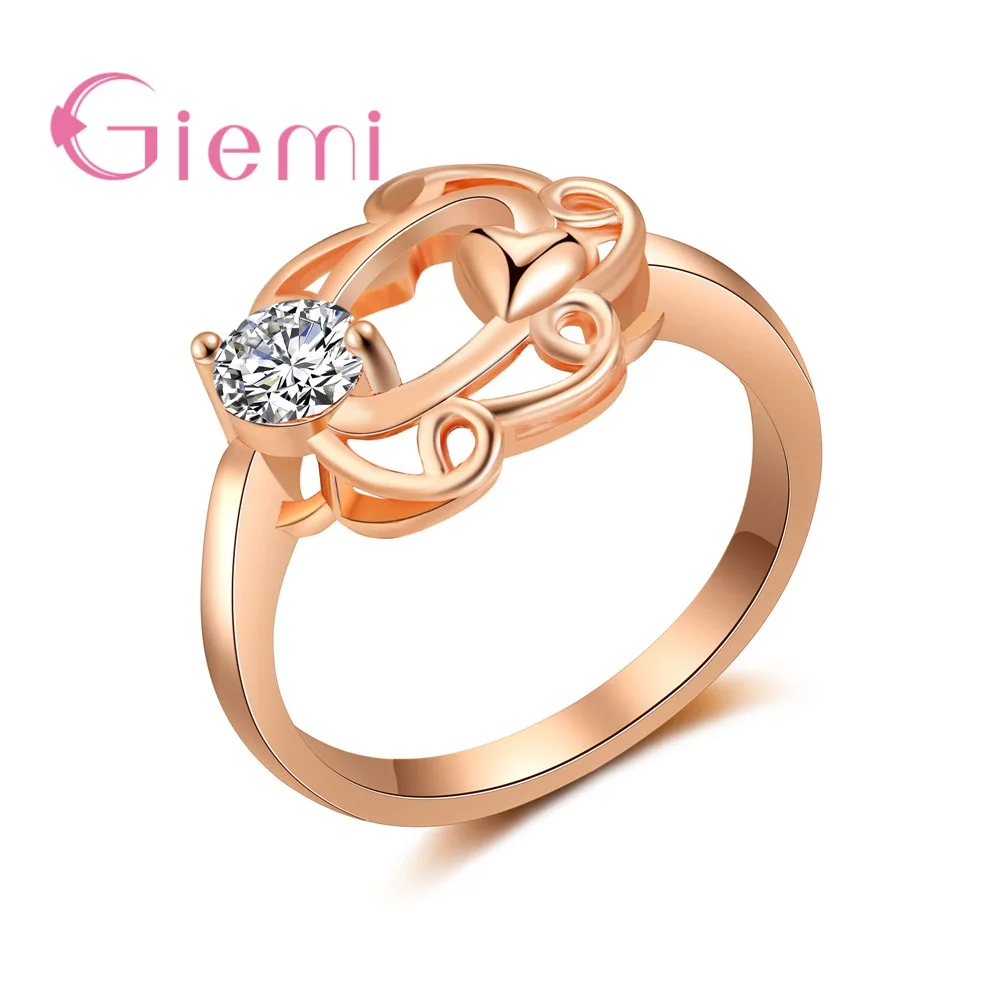 

Fast Shipping Retail Newest Style Super Shining Cubic Zirconia Crystal Finger Rings For Women Rose Gold Color Jewelry