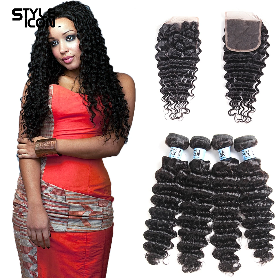 Styleicon Deep Wave Human Hair Bundles With Closure 4 pcs/lot Brazilian Hair Weave Bundles With Closure Non Remy Hair Extension
Styleicon Deep Wave Human Hair Bundles With Closure 4 pcs/lot Brazilian Hair Weave Bundles With Closure Non Remy Hair Extension