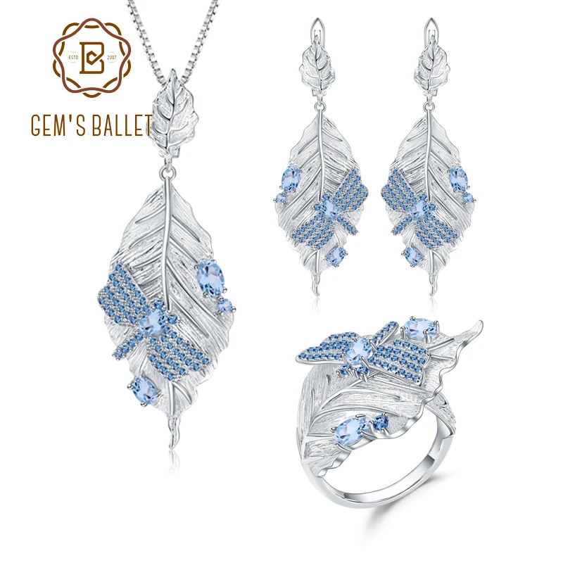 GEM'S BALLET Natural Swiss Blue Topaz Adjustable Ring Earrings Pendant 925 Sterling Silver Handmade Leaves Jewelry Set For Women
GEM'S BALLET Natural Swiss Blue Topaz Adjustable Ring Earrings Pendant 925 Sterling Silver Handmade Leaves Jewelry Set For Women