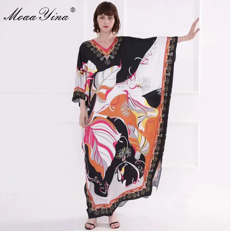 MoaaYina Fashion Designer Runway dress Spring Summer Women Dress V-neck Batwing Sleeve Print Loose Maxi Dresses
MoaaYina Fashion Designer Runway dress Spring Summer Women Dress V-neck Batwing Sleeve Print Loose Maxi Dresses