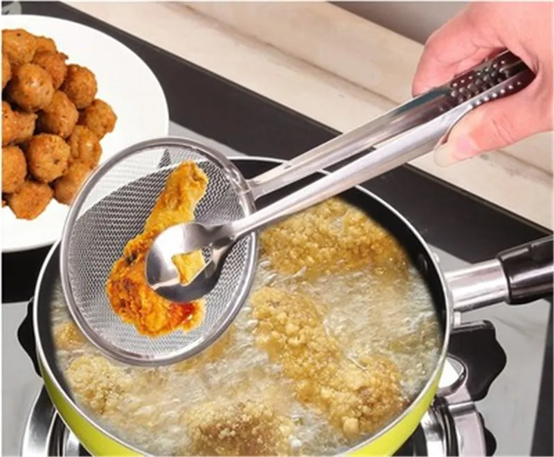 

Creative Filter Spoon with Clip Multi-functional Stainless Steel Colander Oil-Frying Filter Fried Food Clip Kitchen Tongs