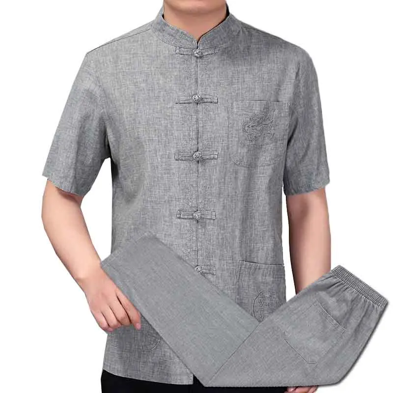 Men Martial Arts Sets Tang Suit Short Sleeve Summer Shirts + Pants Cotton & Linen Chinese Style Embroidered Dragon shirt for men
Men Martial Arts Sets Tang Suit Short Sleeve Summer Shirts + Pants Cotton & Linen Chinese Style Embroidered Dragon shirt for men