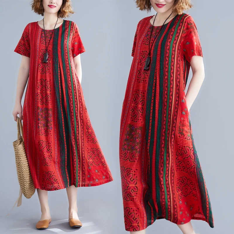 #0178 Summer Red Dress Women Casual Loose Short Sleeve O-neck Dresses Ladies Striped Printed Dresses Female Vestidos Woman Retro
#0178 Summer Red Dress Women Casual Loose Short Sleeve O-neck Dresses Ladies Striped Printed Dresses Female Vestidos Woman Retro