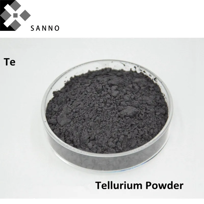 High purity tellurium powder 99.99% super small metal Te powder for semiconductor material, catalyst
High purity tellurium powder 99.99% super small metal Te powder for semiconductor material, catalyst