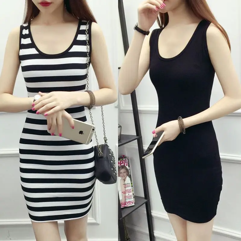 Striped sleeveless Dress Women mid-length camisole vest female dress wear Slim wild black plus size sexy short bodycon dress
Striped sleeveless Dress Women mid-length camisole vest female dress wear Slim wild black plus size sexy short bodycon dress